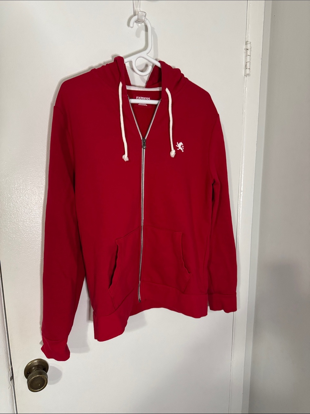 Express Men’s Medium Red Full-Zip Hoodie with White Drawcord